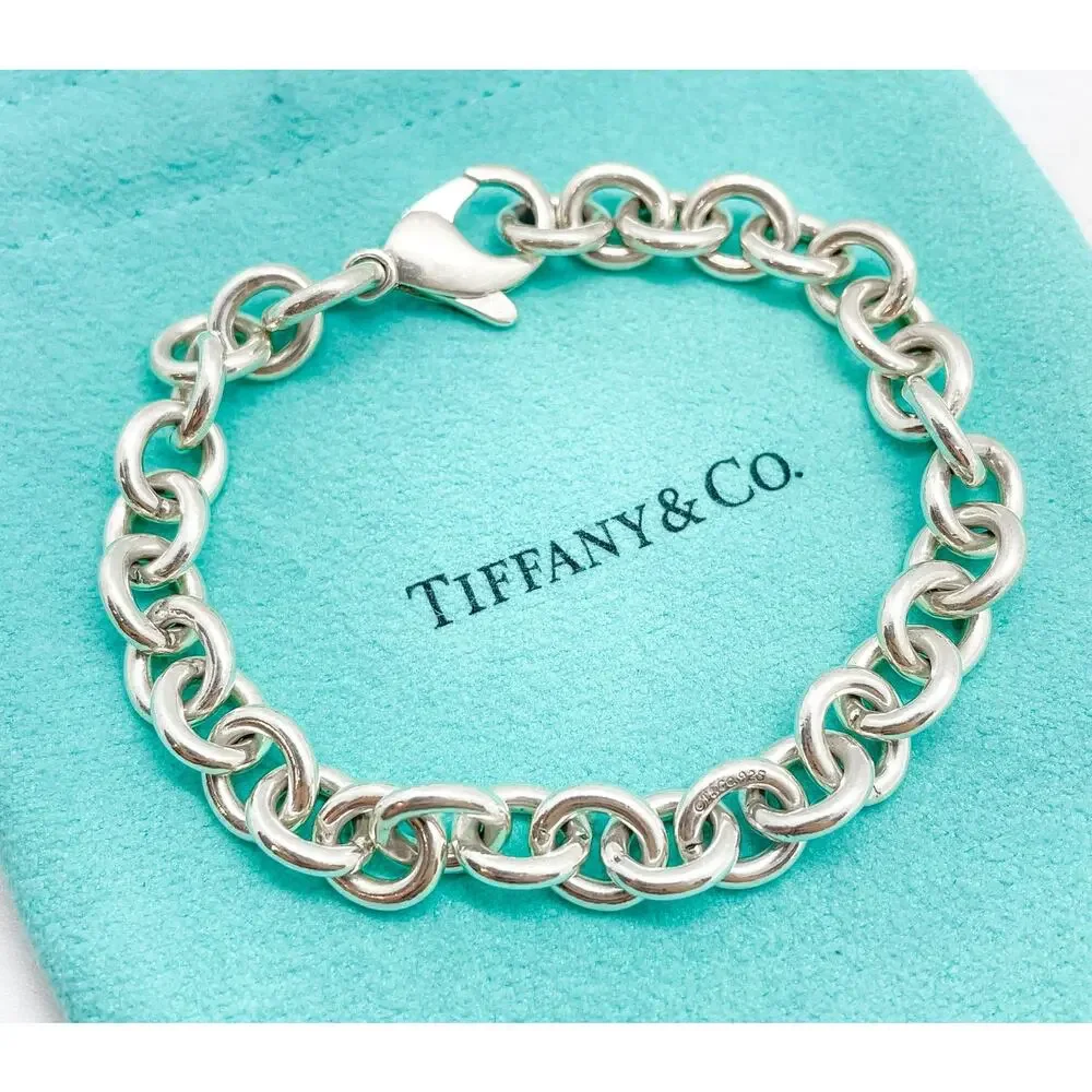 Tiffany & Co. Hallmarked Sterling Silver Oval Link Bracelet 6.75" w/ Pouch - Picture 7 of 10